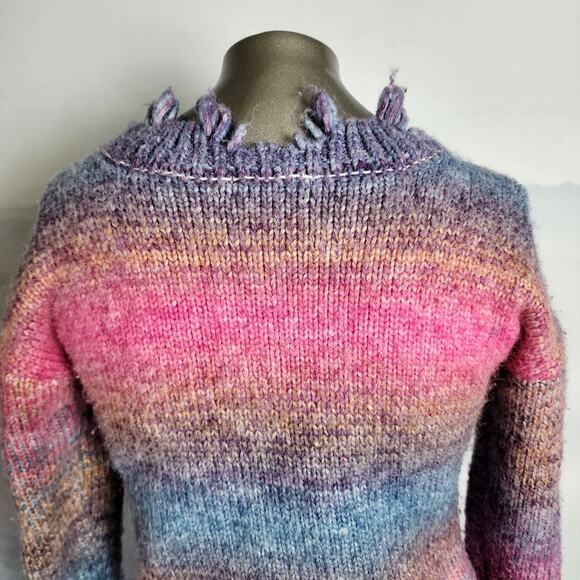 Sabrina Lauren NY Distressed Rainbow Chunky Knit Sweater | Women's M - Picture 6 of 8